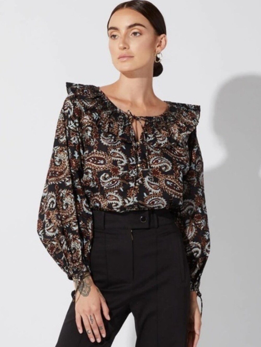 Cleobella Jillian Blockprint Organic Cotton Paisley Blouse Size S